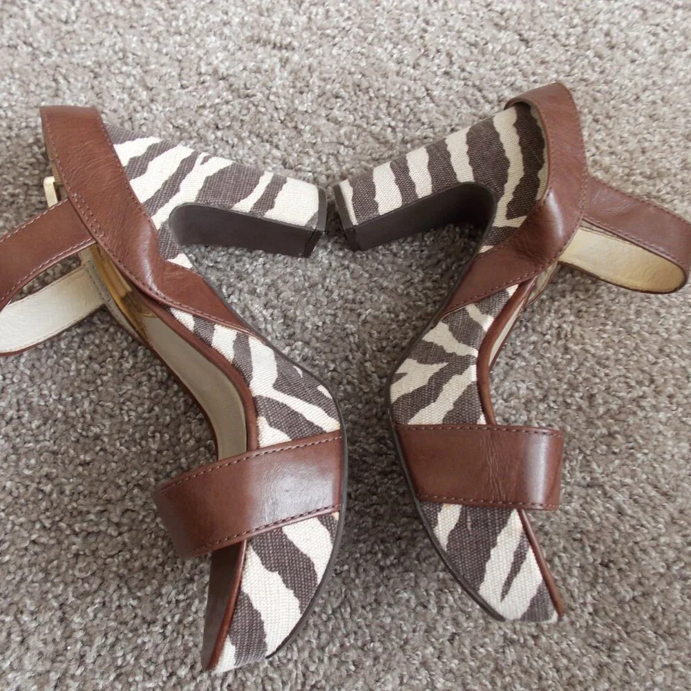 Michael Kors Ivana Mocha Zebra Animal Print Canvas Platform Sandals Heels - Picture 6 of 16